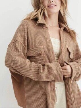 Aerie LumberJane Waffle Shirt Shacket XL Oversized Button Down Slouchy brown